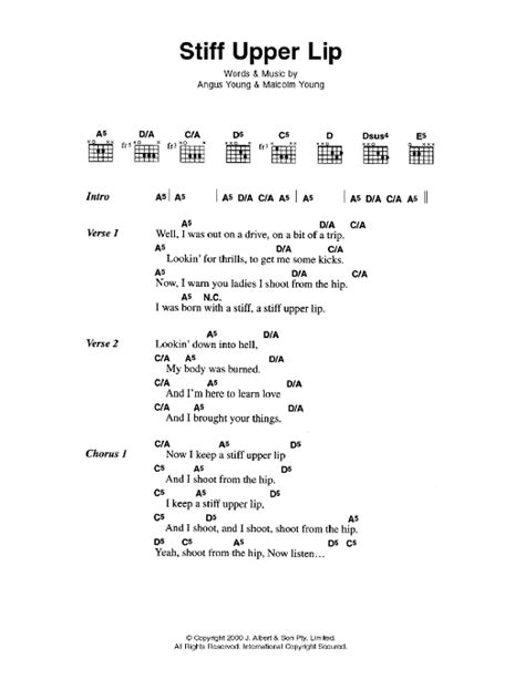 Stiff Upper Lip Sheet Music AC DC Guitar Chords Lyrics