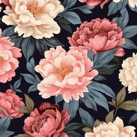 Un fondo floral negro con una flor azul y una peonía rosa Foto Premium