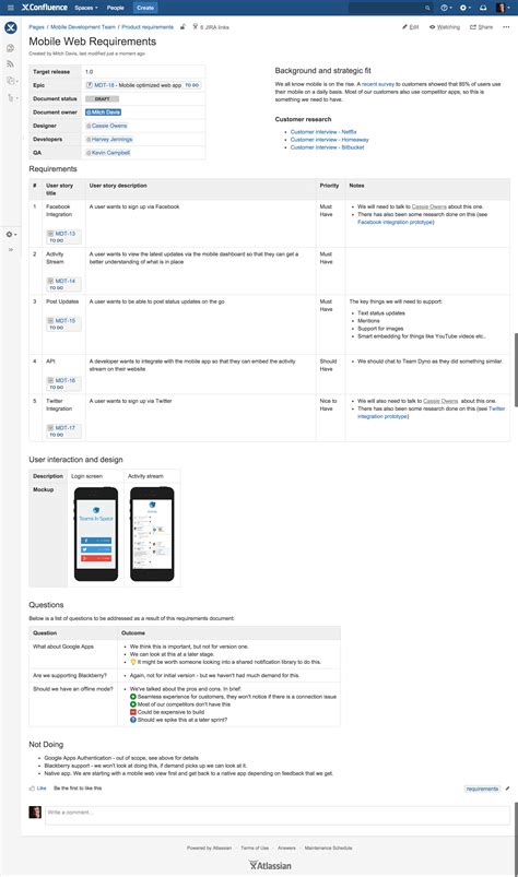 How to document product requirements in Confluence | Confluence Data Center 9.0 | Atlassian ...