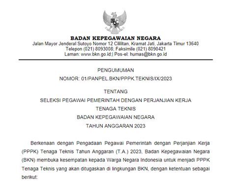 Pengumuman Seleksi Pppk Tenaga Teknis Bkn Ta Badan Kepegawaian