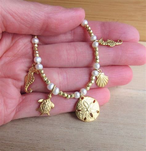 Sale Gold Sand Dollar Bracelet Sea Charm Bracelet Sea Etsy Sand