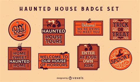 Haunted House Quotes Badge Set Vector Download