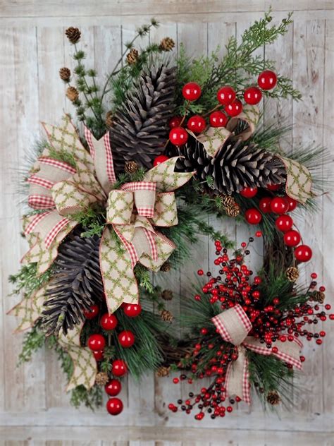 A Christmas To Remember Wreath Rustic Wreath With Pinecones And Red