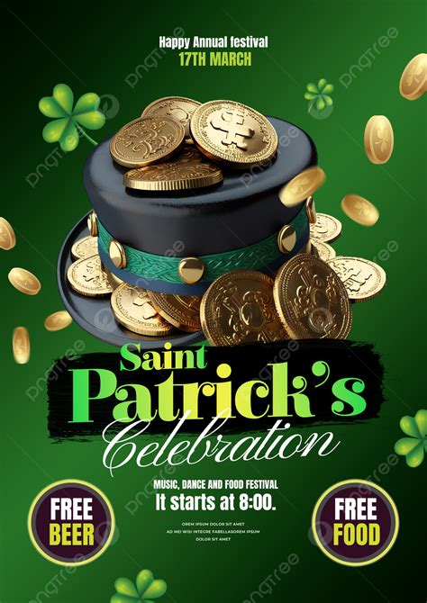 Cartoon Three Dimensional 3d Hat Gold Coin Clover St Patricks Day Poster Template Download On