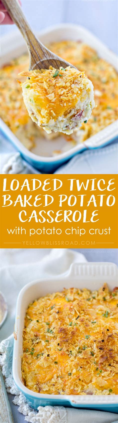 Twice Baked Potato Casserole With Potato Chip Crust Recipe Recipes Twice Baked Potatoes