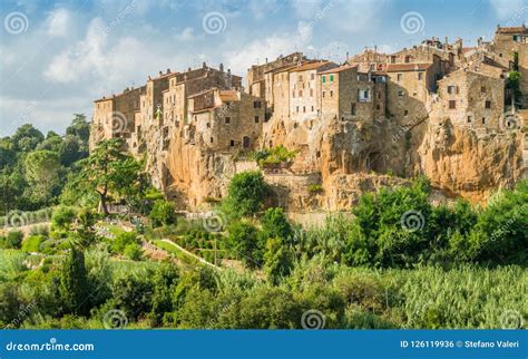 Panoramic Sight Of Pitigliano In A Sunny Summer Afternoon Province Of