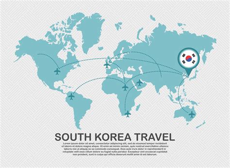 Travel To South Korea Poster With World Map And Flying Plane Route