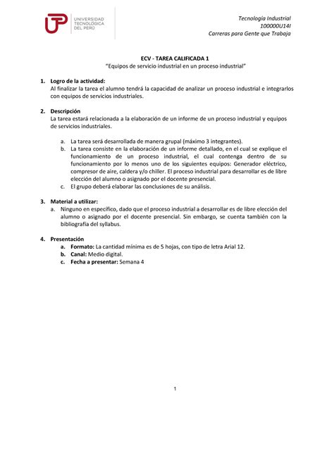 U2 S4 Tarea Calificada 1 Indicaciones Tecnología Industrial 100000u14i Carreras Para Gente Que