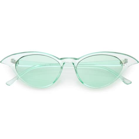 Translucent Retro Cat Eye Sunglasses Color Tinted Lens 52mm Green