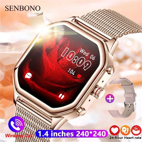 Senbono New Women Smartwatch With Bluetooth Call 24h Real Time Heart Rate Monitor Fitness