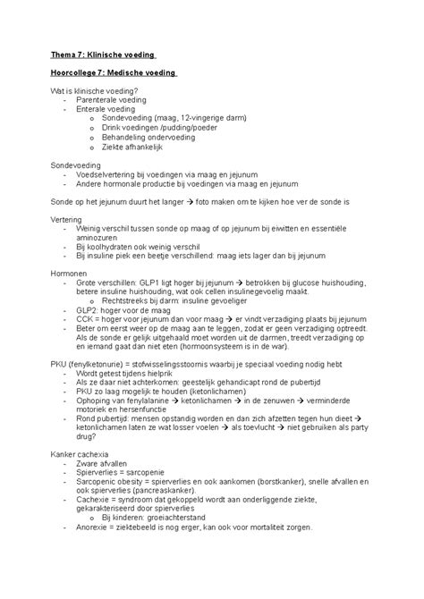 Thema 7 Klinische Voeding Thema 7 Klinische Voeding Hoorcollege 7