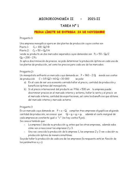 Tarea Microeconom A Ii Microeconom A Ii Ii Tarea N