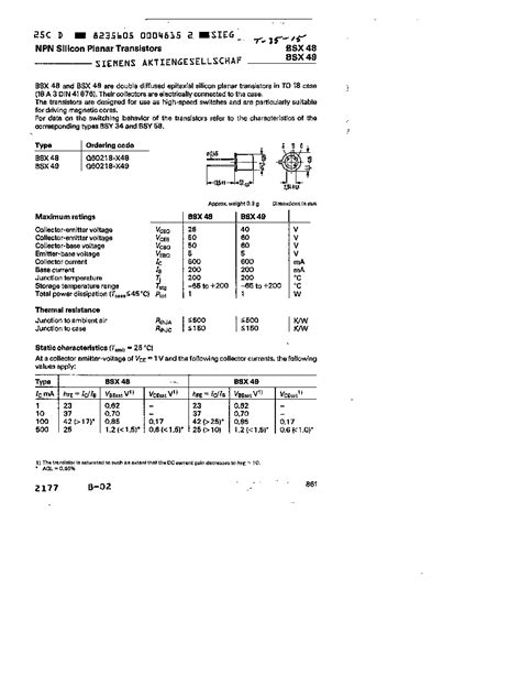 Bsx48 Datasheet14 Pages Siemens Npn Silicon Planar Transistors