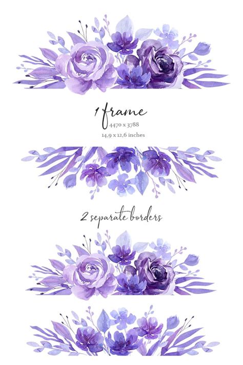 Purple Flower Frame Clipart Floral Border Png Floral Frame Etsy