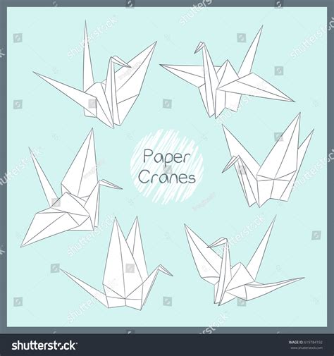 Set Paper Cranes Origami Bird Figure Stock Vector (Royalty Free ...