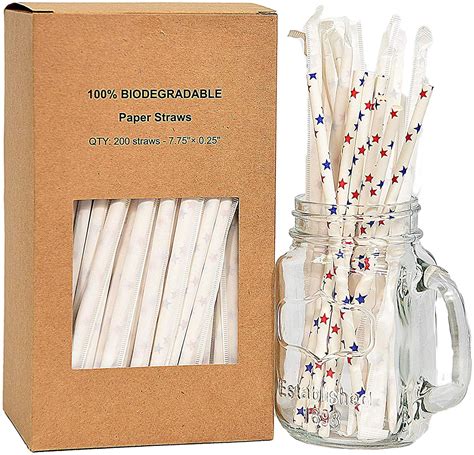 200 Pack Premium Biodegradable Wrapped Paper Straws Eco Friendly