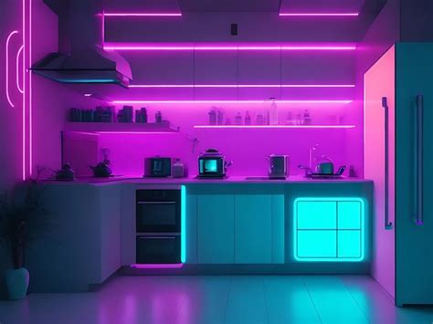 Premium AI Image Futuristic Soft And Clean Neon Kitchen Background