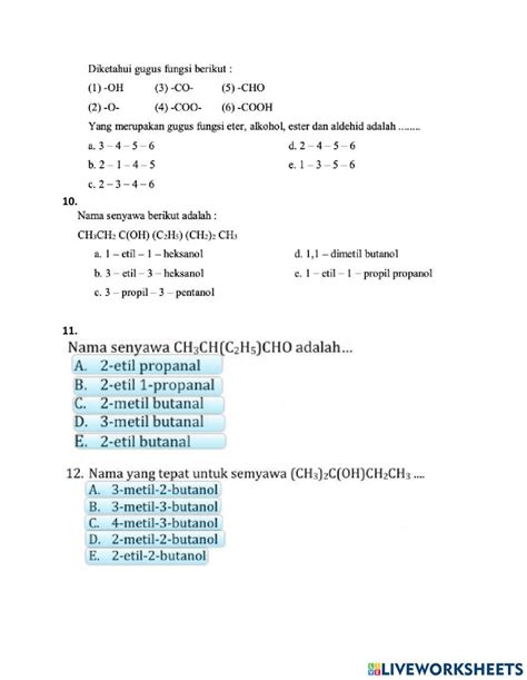 Latihan Penamaan Senyawa Turunan Alkana Worksheet Live Worksheets