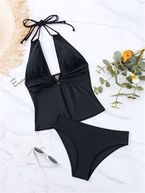 Plain Halter High Waisted Bikini Swimsuit Shein Usa