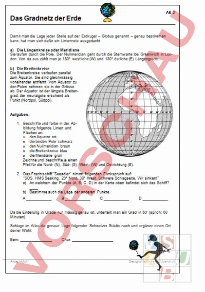 Arbeitsblatt Gradnetz Der Erde Geographie Kartographie Gradnetz