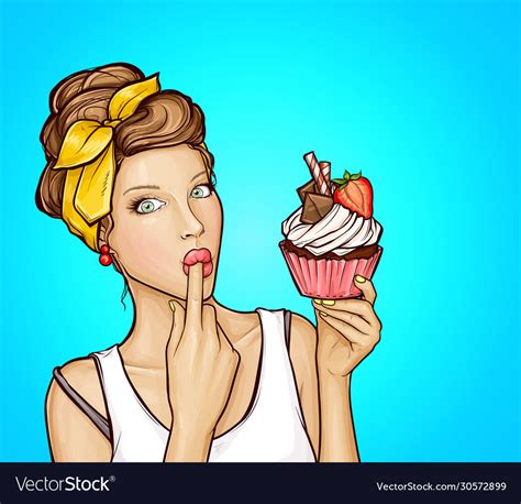 Pop Art Sexy Girl With Sweet Cupcake Royalty Free Vector