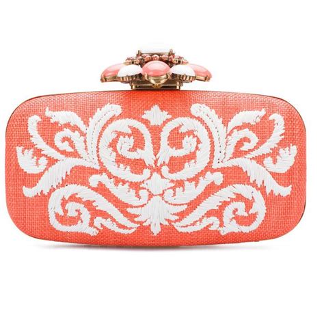 Oscar De La Renta Cabochon Goa Cutch In Coral Raffia Bags Luxury