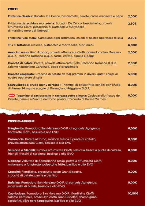 Menu Da Pizzeria Spicchio Contemporaneo Napoli