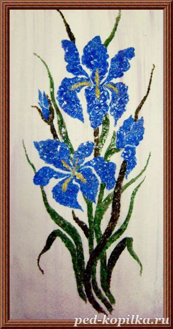 Ирисы. Панно из битого бутылочного стекла