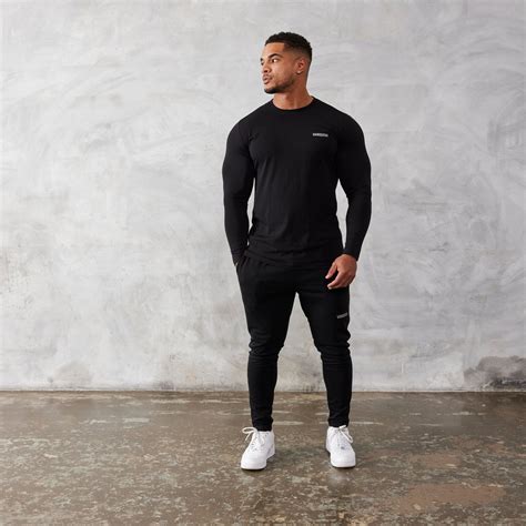 vanquish essential black slim fit long sleeve  shirt vanquish fitness