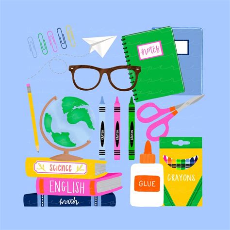 School Supplies Clip Art instant Download - Etsy