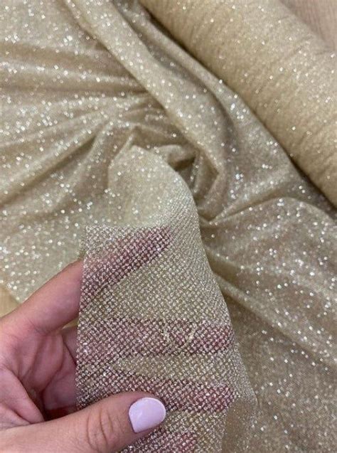 Shiny Glitter Sand Fabric By Yard Shining Ivory Glued Glitter Lace