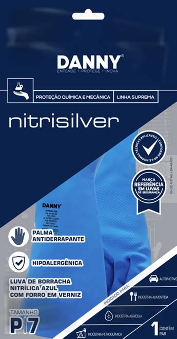 Luva Nitrisilver Danny Azul Forro Silver Antial Rgica