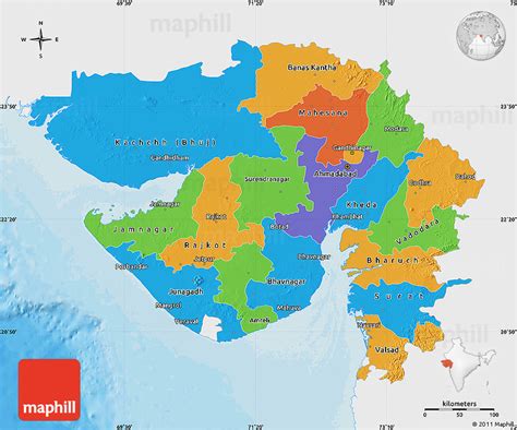 Political Map of Gujarat, single color outside