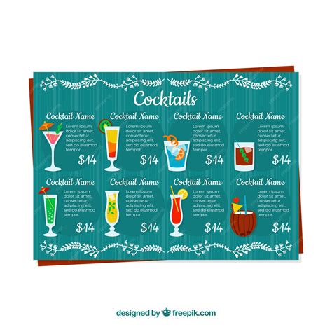 Free Vector Cocktail Menu Template In Flat Design