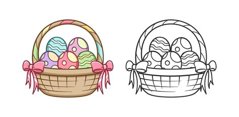 Easter Basket Full Of Eggs Cartoon Outline Set Clipart 15697141 Vector