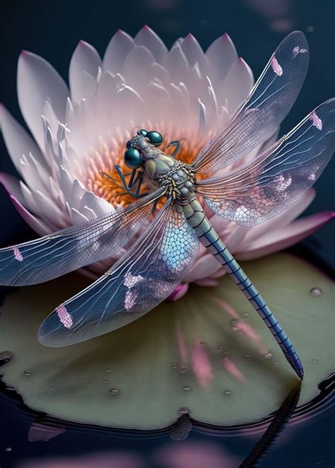 Dragonfly And Lotus Poster Picture Metal Print Paint By Zachariah