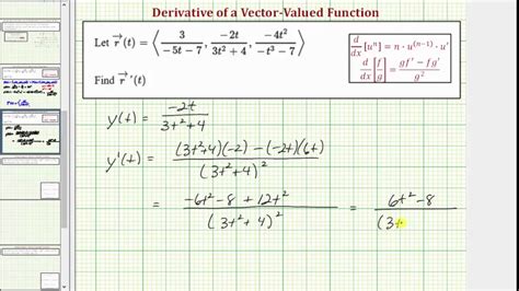 Find The Derivative Of A Vector Function Chain Quotient Rule Youtube