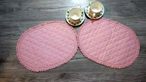 Vintage Quilted Oval Pink Placemats With Ruffles Table Mats Etsy