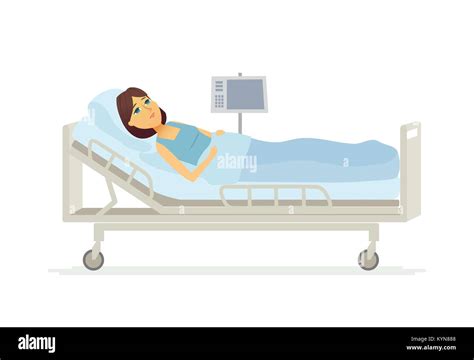 Woman Lying In Hospital Bed Cartoon People Characters Illustration