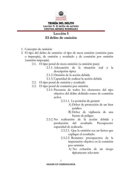 Lecci Ã³n 5 El delito de omisi Ã³n Lección 5 El delito de omisión