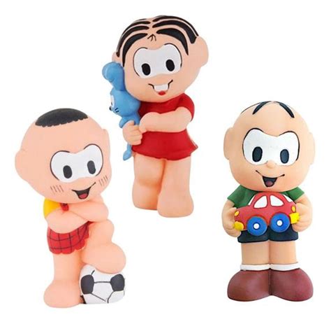 kit 3 boneco infantil turma da monica cebolinha monica e cascão super