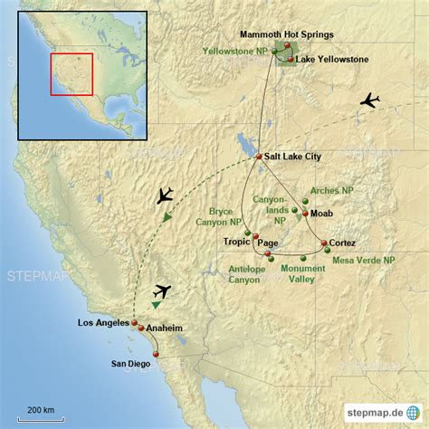 Stepmap Usa Rundreise V Landkarte F R Usa