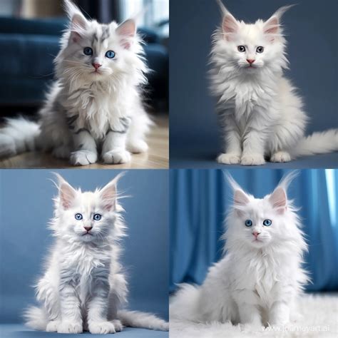 Adorable White Maine Coon Kitten With Striking Blue Eyes Journeyart