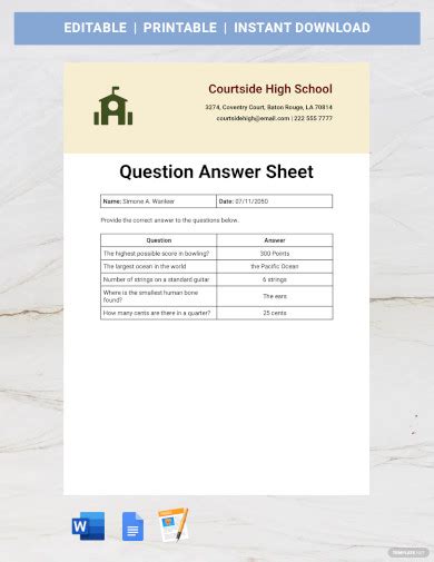 9 Printable Answer Sheet Templates Samples And Examples