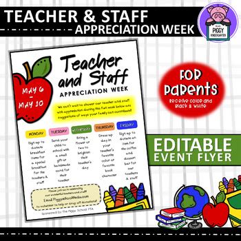 Editable Teacher Appreciation Week Flyer Template Spirit Week For