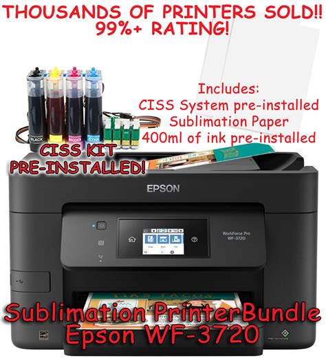 Epson WF-3720 CHIPLESS Sublimation Printer Bundle with CISS Kit ...