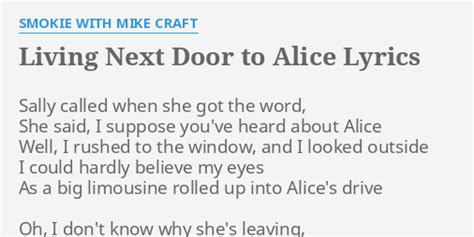 Living Next Door To Alice Lyrics By Smokie With Mike Craft Sally