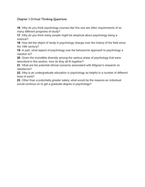 Chapter 1 Critical Thinking Questions Chapter 1 Critical Thinking