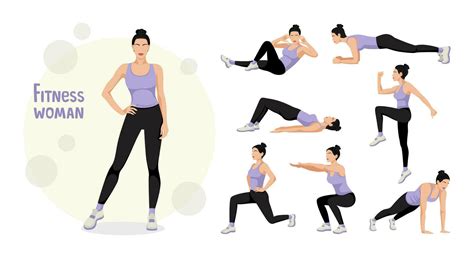 fitness woman  set  exercises  women lunges push ups squats