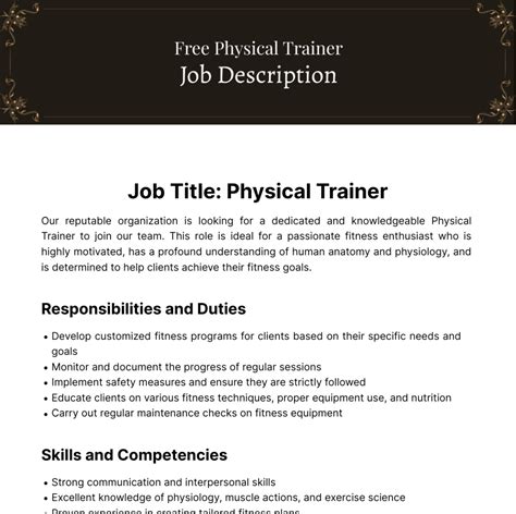 Free Physical Training Job Description Template Edit Online